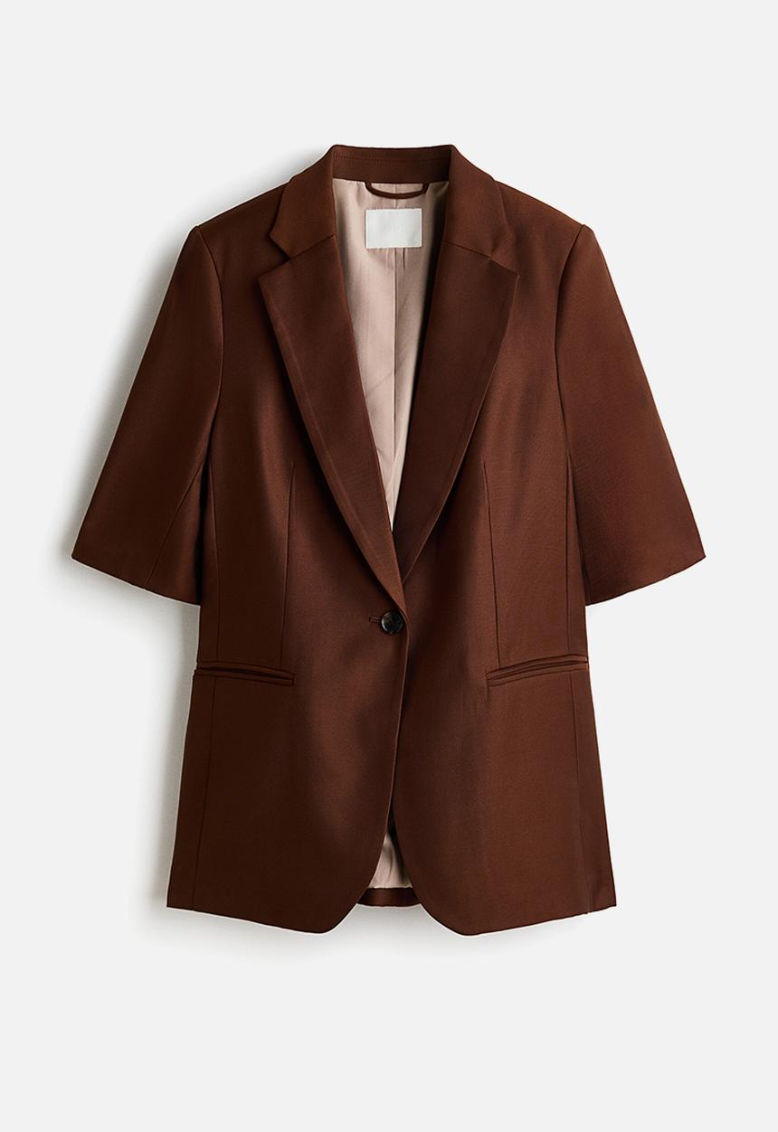 H&M - Short-sleeved blazer - dark rust brown