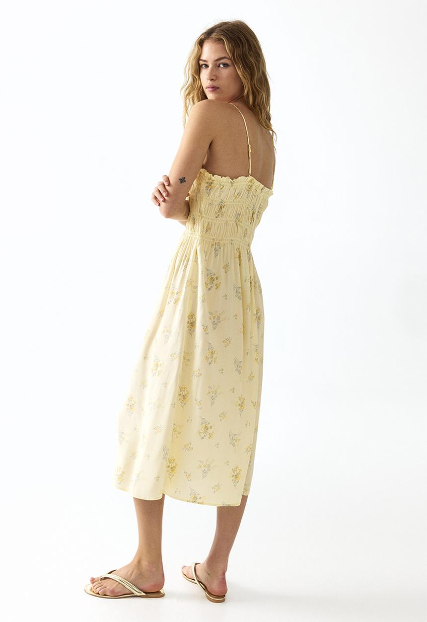 H&M - Smocked strappy dress - light yellow/floral