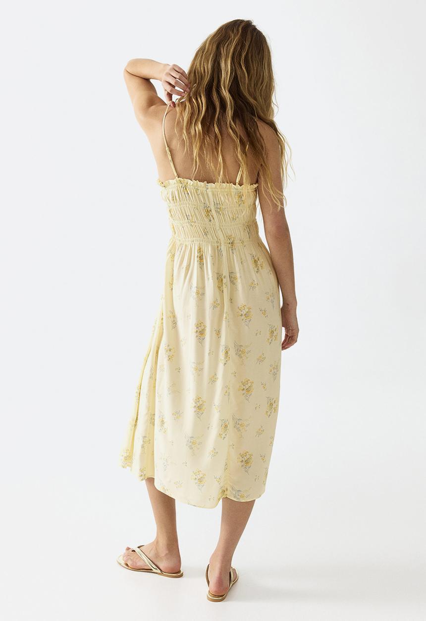 H&M - Smocked strappy dress - light yellow/floral