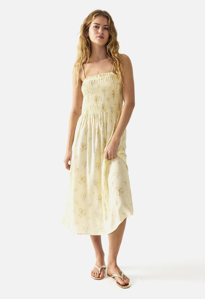 H&M - Smocked strappy dress - light yellow/floral