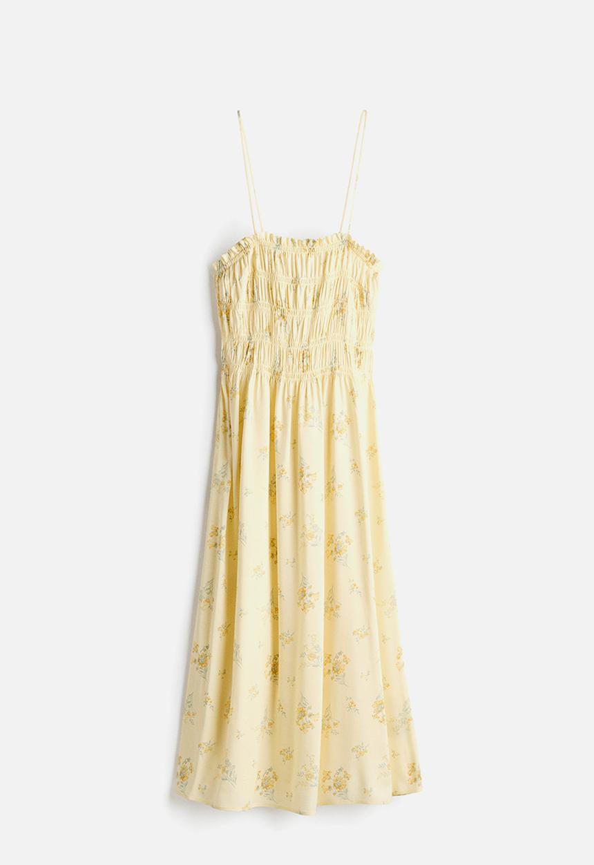 H&M - Smocked strappy dress - light yellow/floral