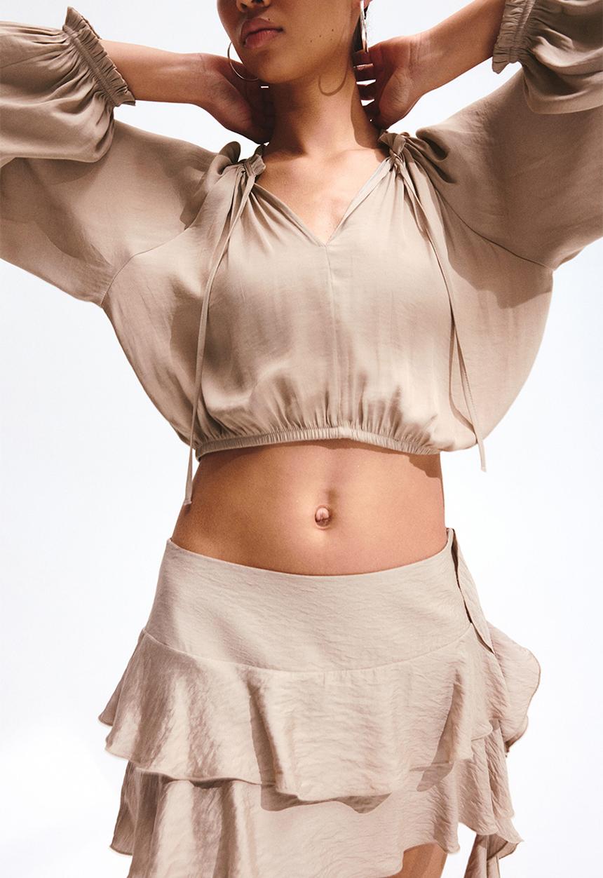 H&M - Balloon-sleeved blouse - beige