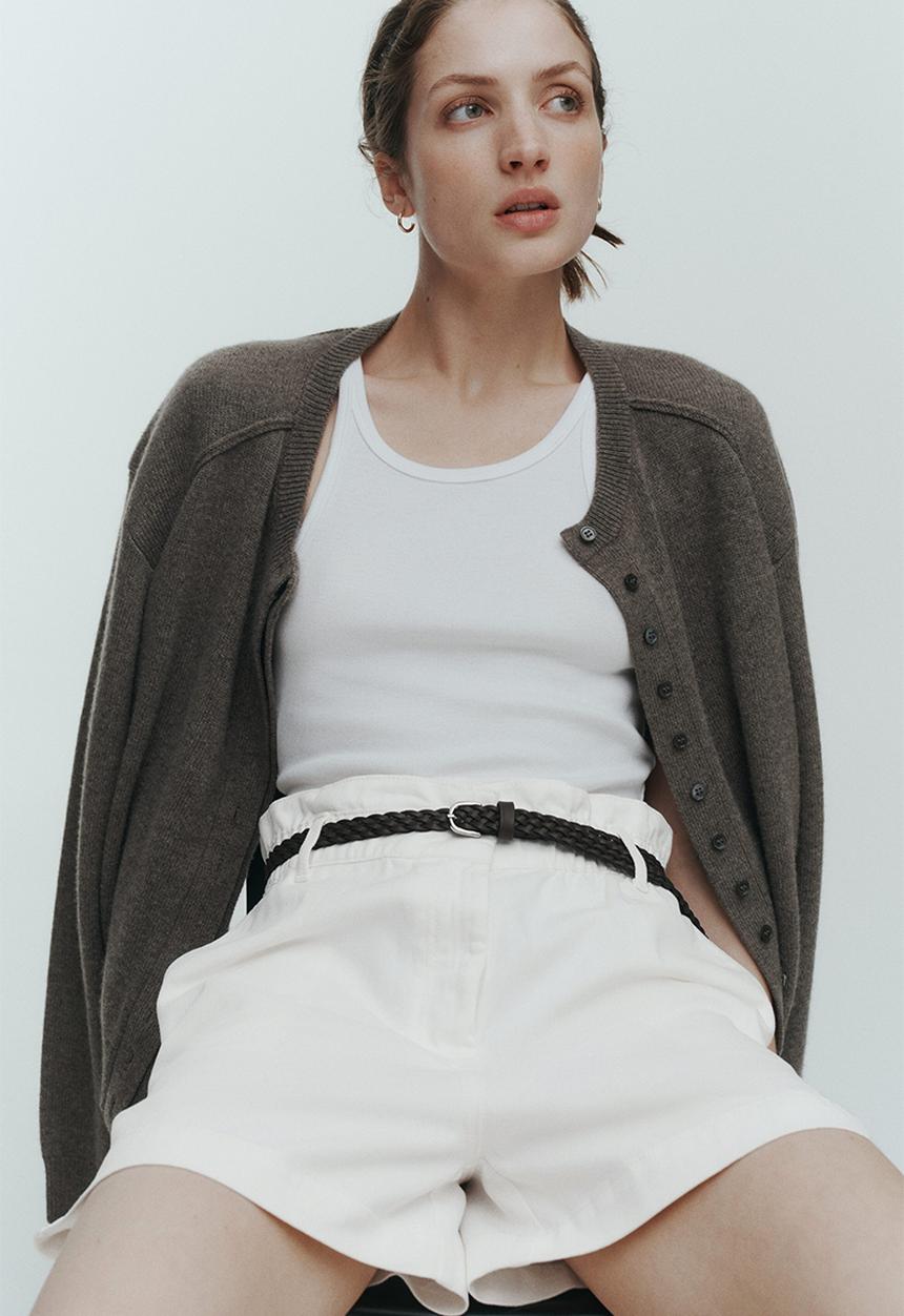 H&M - Belted twill shorts - white