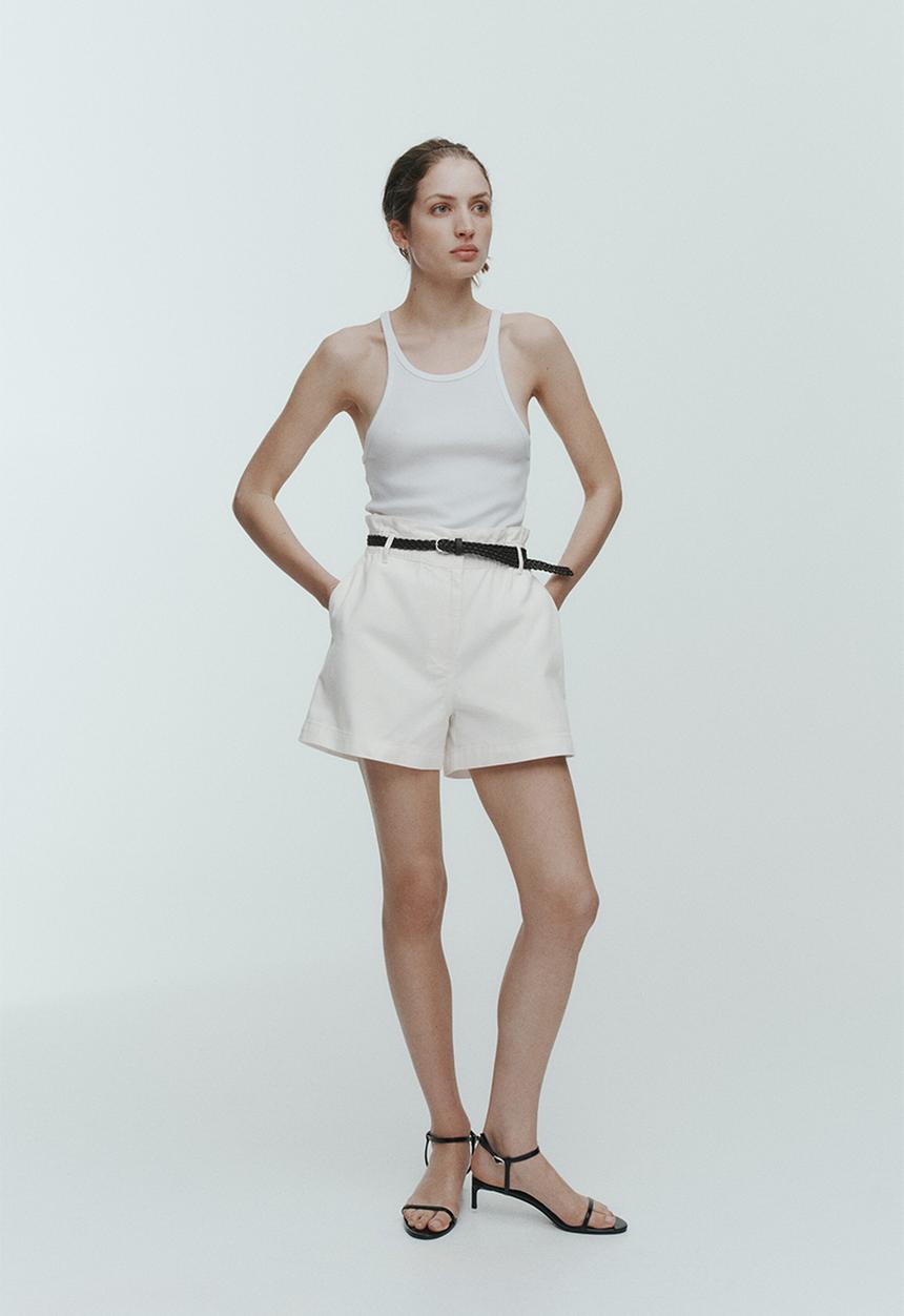 H&M - Belted twill shorts - white