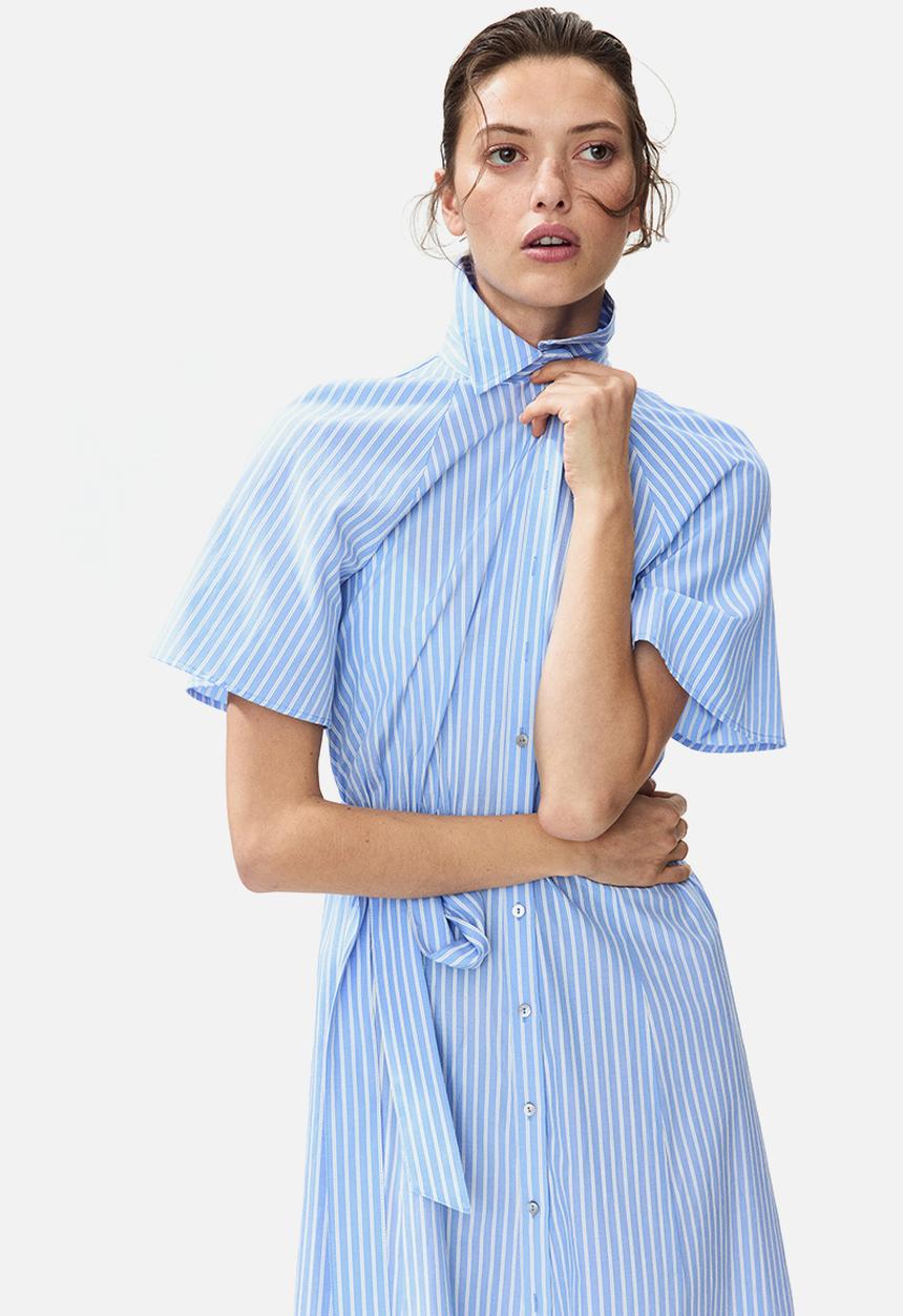 H&M - Tie-belt shirt dress - blue/striped