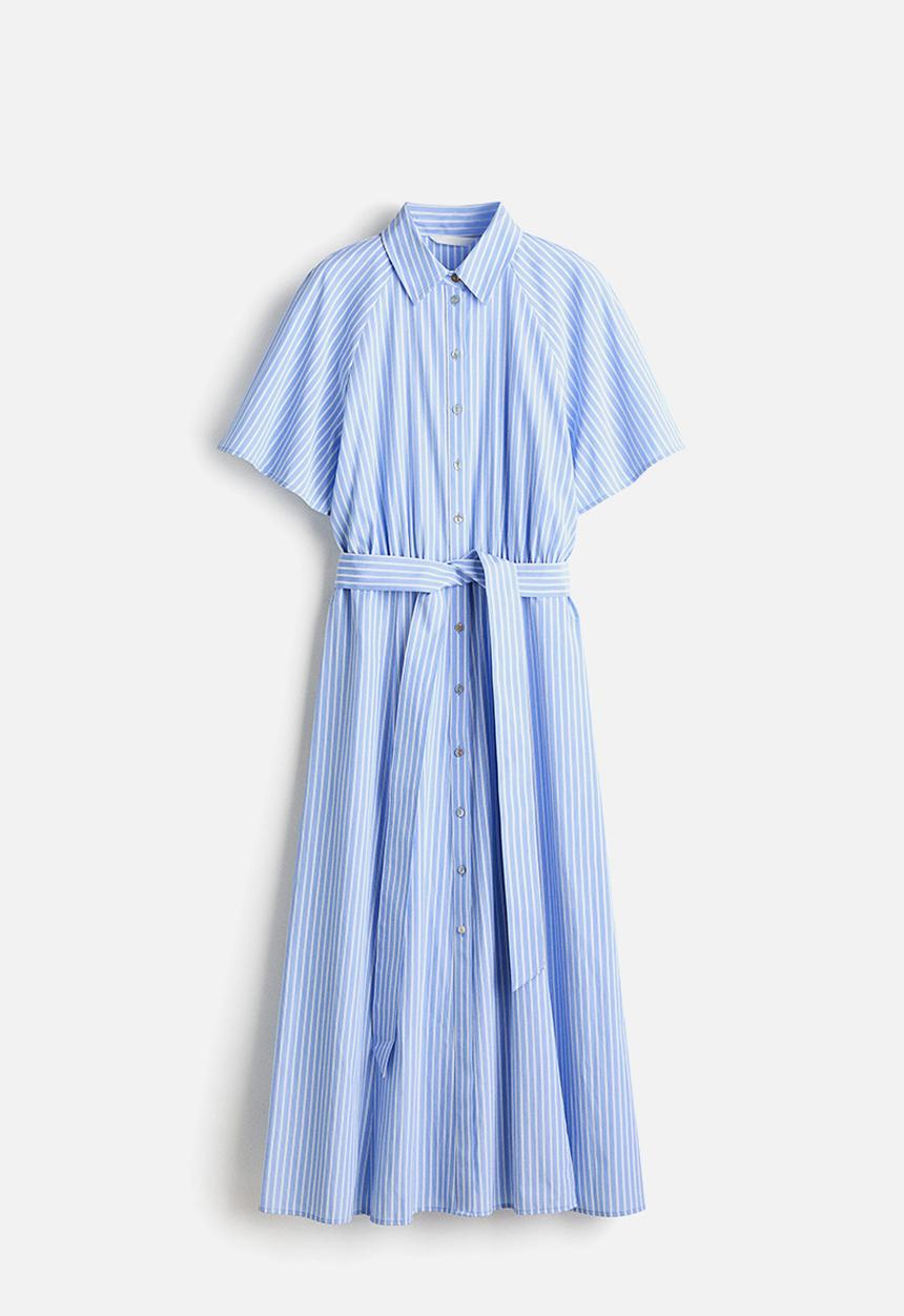 H&M - Tie-belt shirt dress - blue/striped
