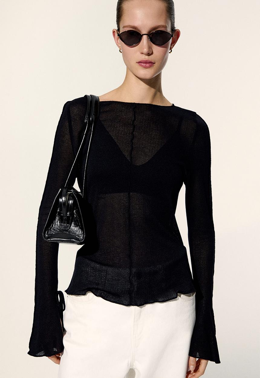 H&M - Knitted boat-neck top - black
