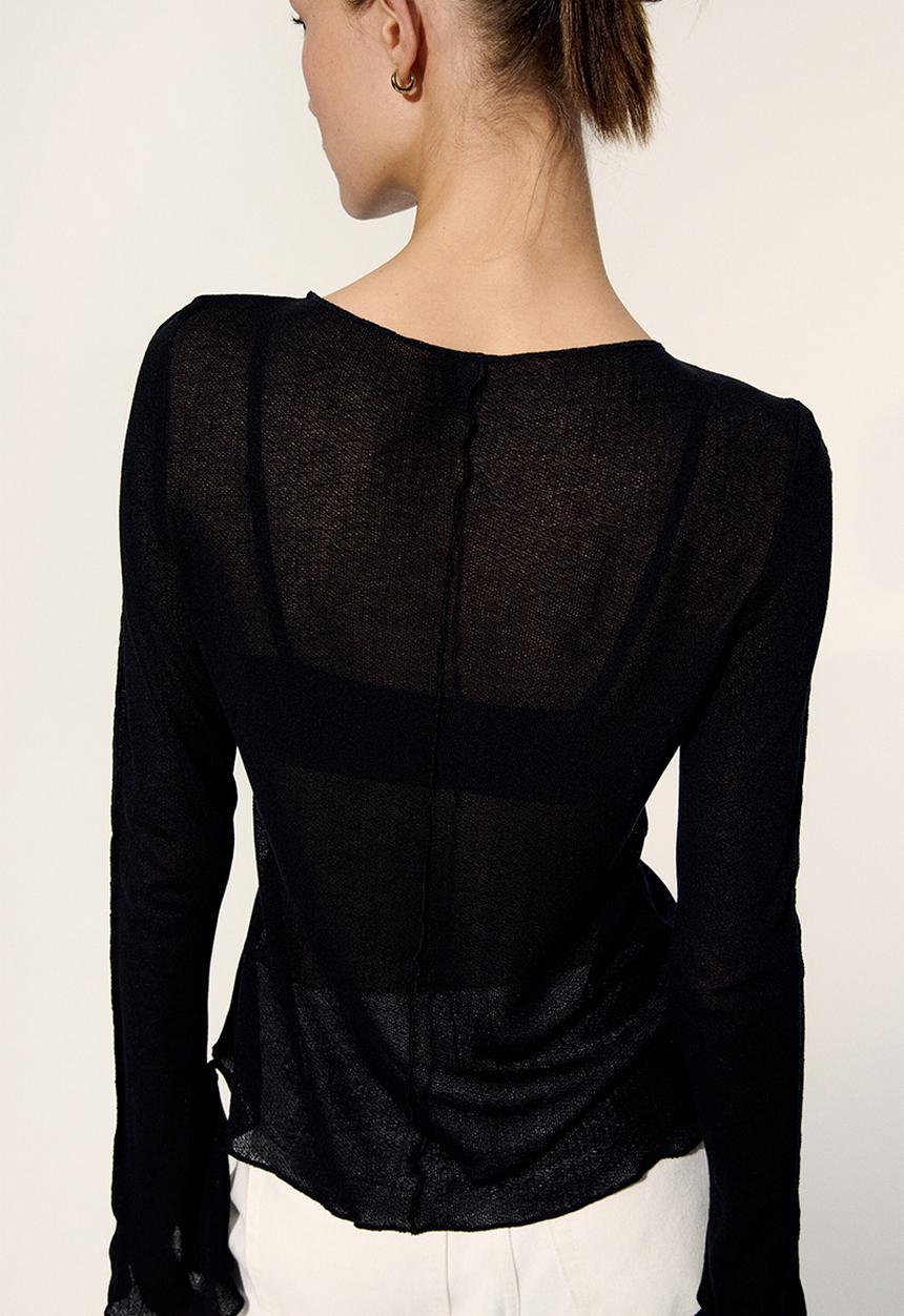 H&M - Knitted boat-neck top - black