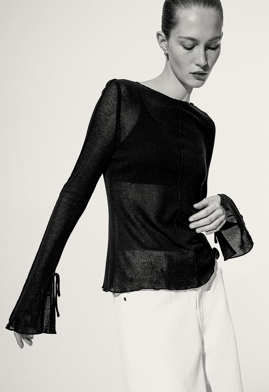 H&M - Knitted boat-neck top - black