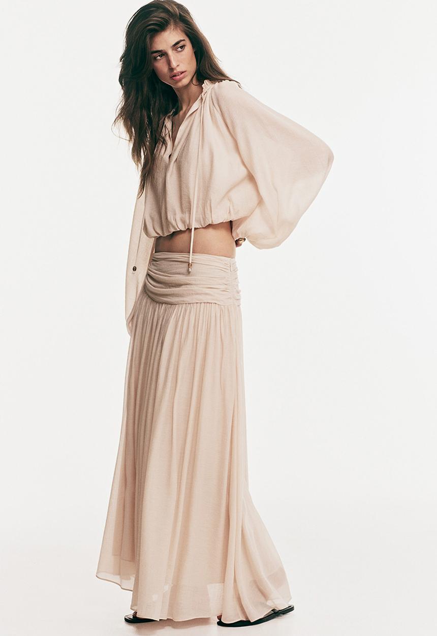 H&M - Gathered crêpe skirt - pale orange