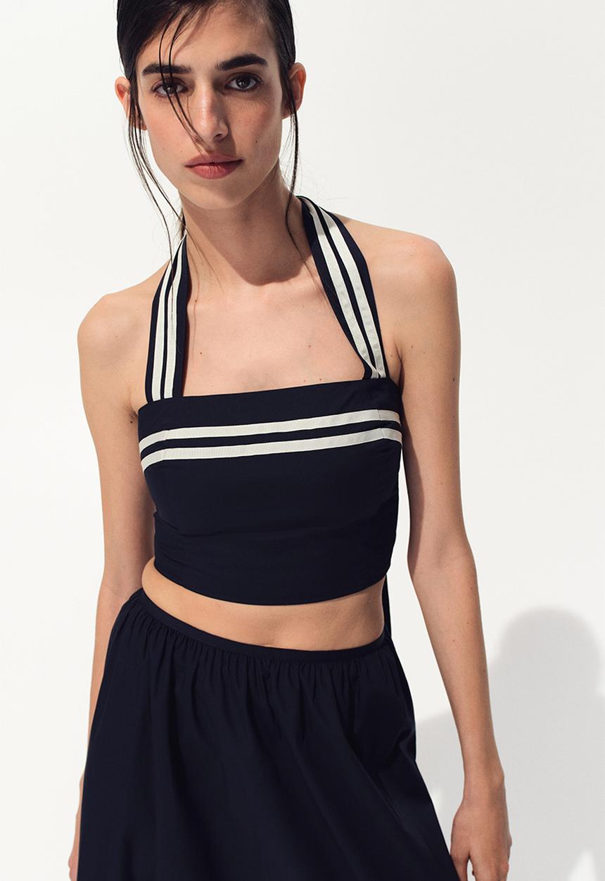 H&M - Cropped halterneck top - navy blue