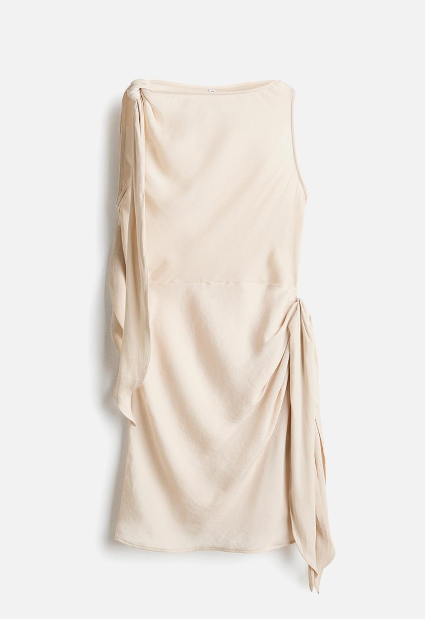 H&M - Tie-detail boat-neck dress - light beige