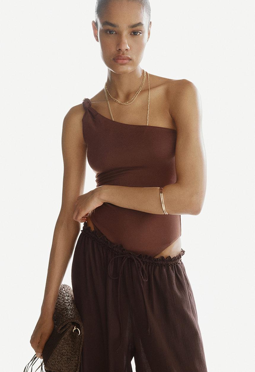 H&M - One-shoulder thong body - dark brown