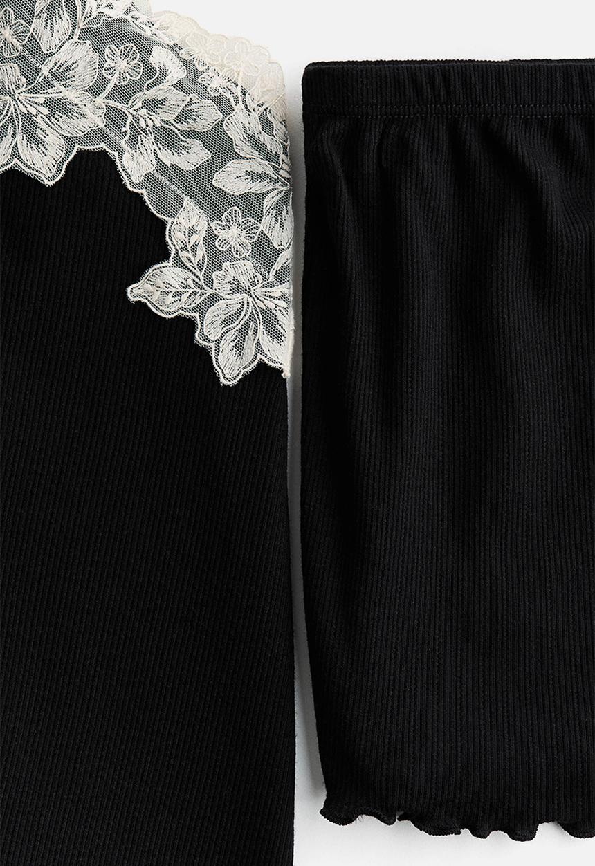 H&M - Ribbed jersey pyjamas - black