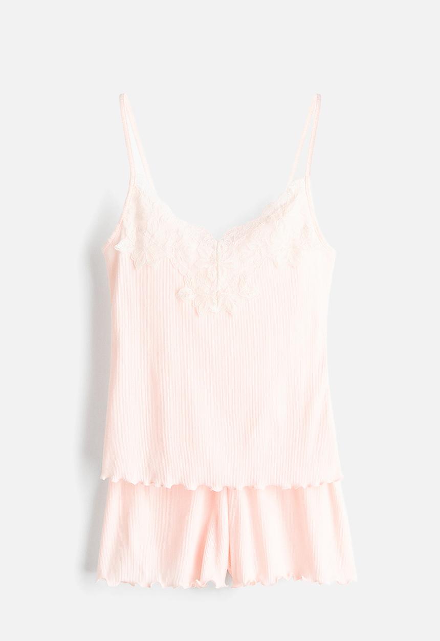 H&M - Ribbed jersey pyjamas - light pink
