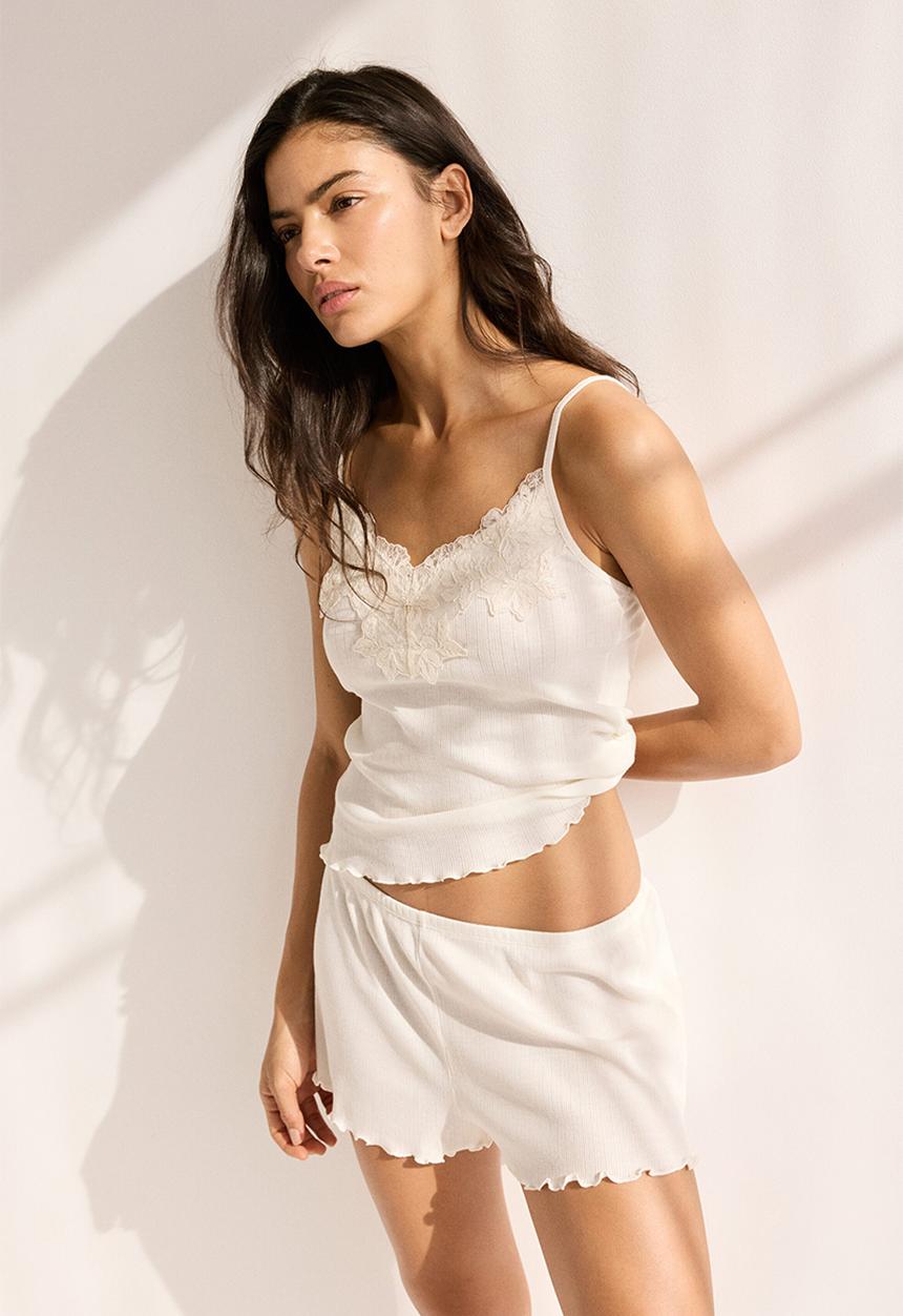 H&M - Ribbed jersey pyjamas - cream