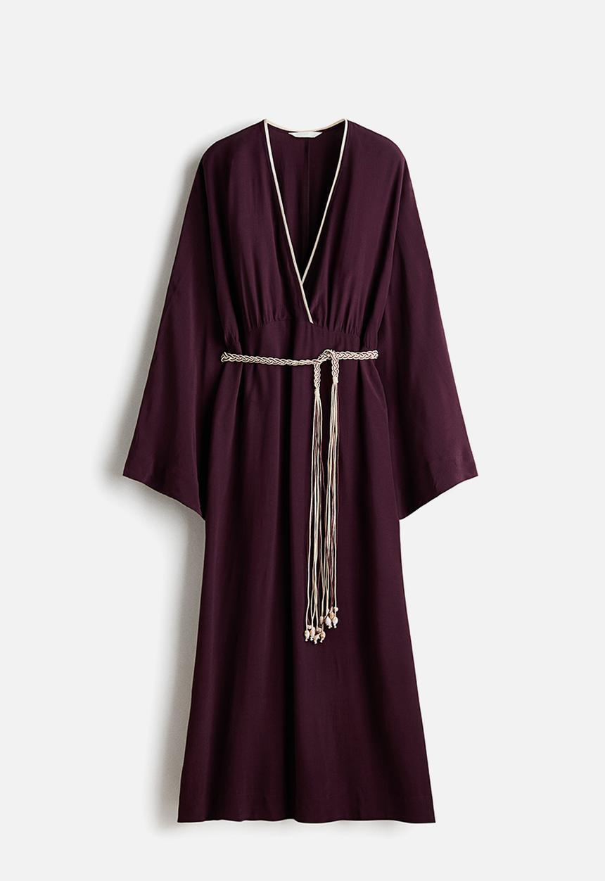 H&M - Belted viscose dress - dark plum purple