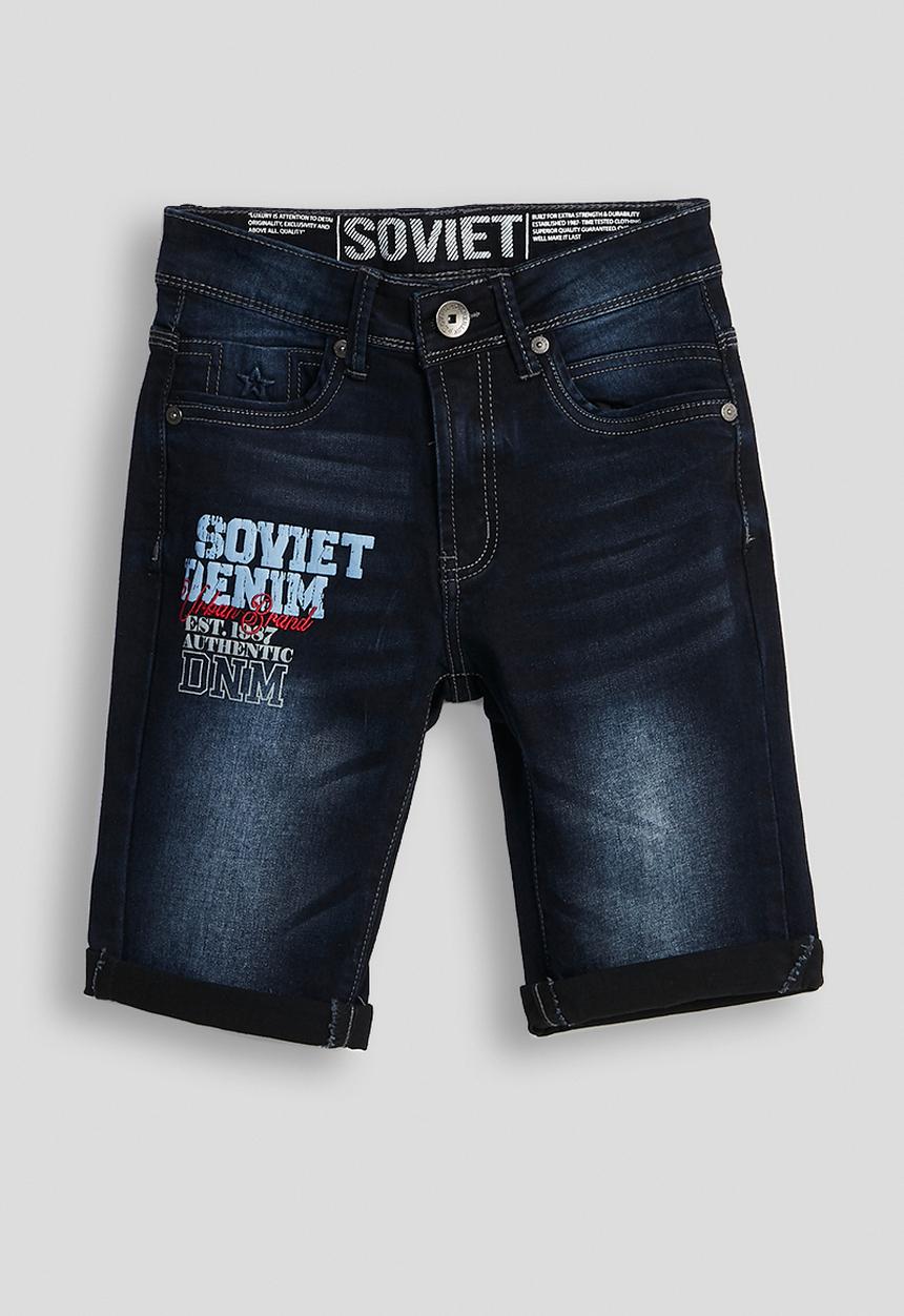 SOVIET - Boys Denim Short With Print - Blue Black