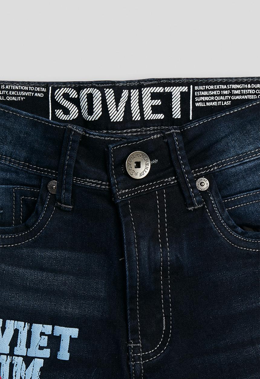 SOVIET - Boys Denim Short With Print - Blue Black