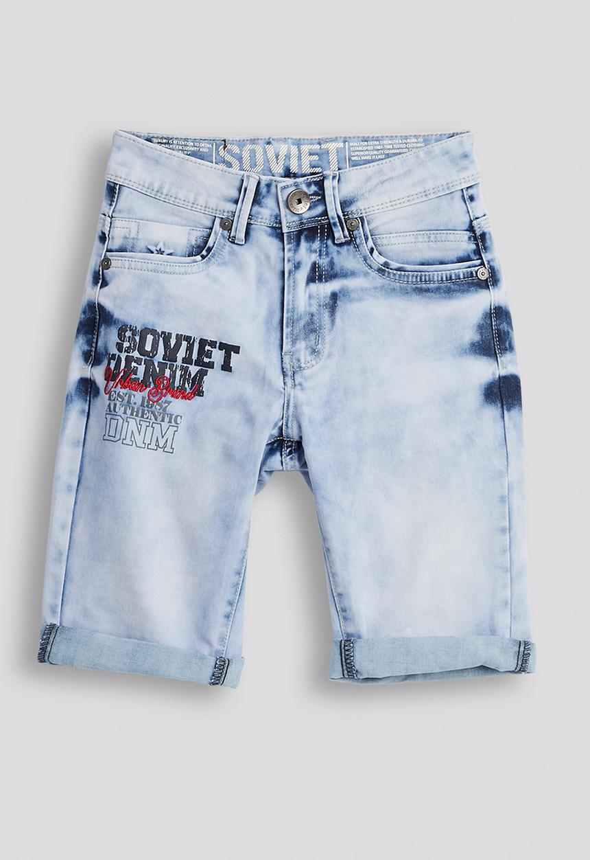 SOVIET - Boys Denim Short With Print - Light Indigo