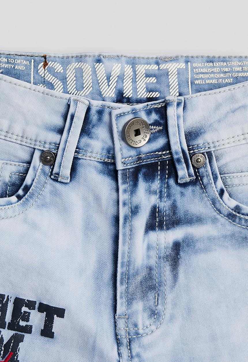 SOVIET - Boys Denim Short With Print - Light Indigo
