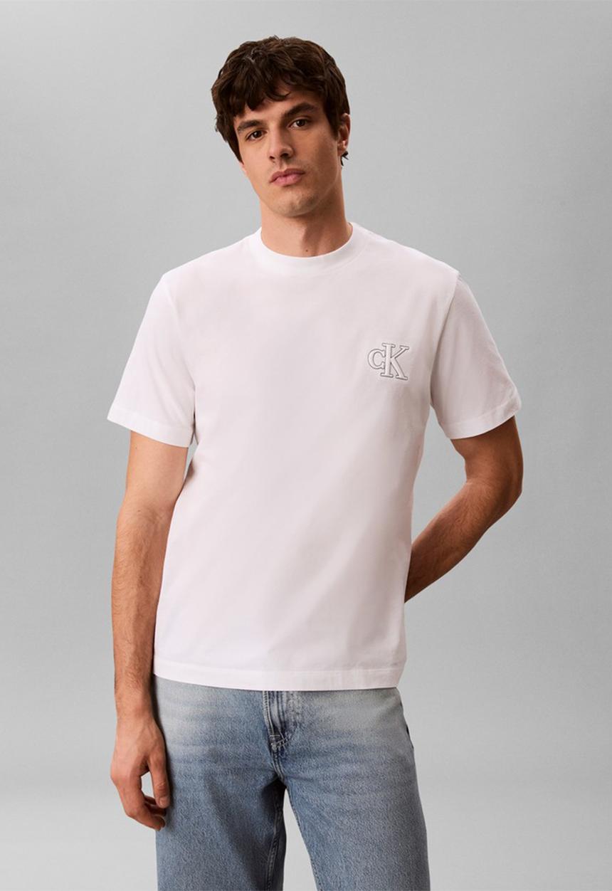 Calvin Klein - 30s Easy Monogram Puff Emb T-shirt - White