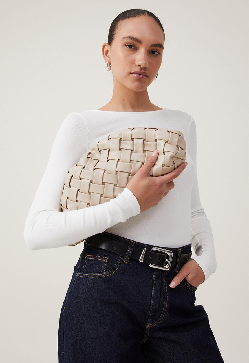 Rubi - Tory Scrunch Oversized Clutch - Taupe