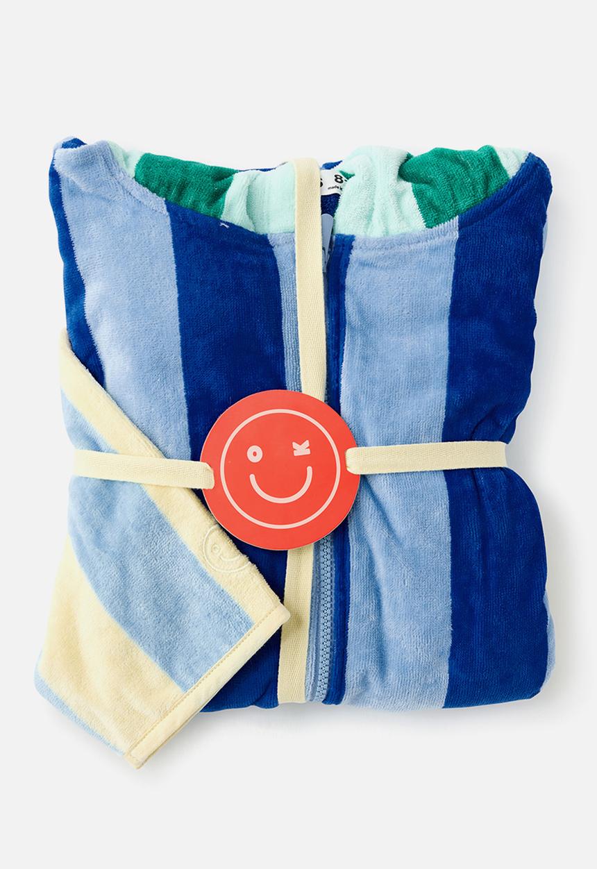 Cotton On - Kids Zip Thru Hooded Towel - Harbour Blue/Contrast Stripes