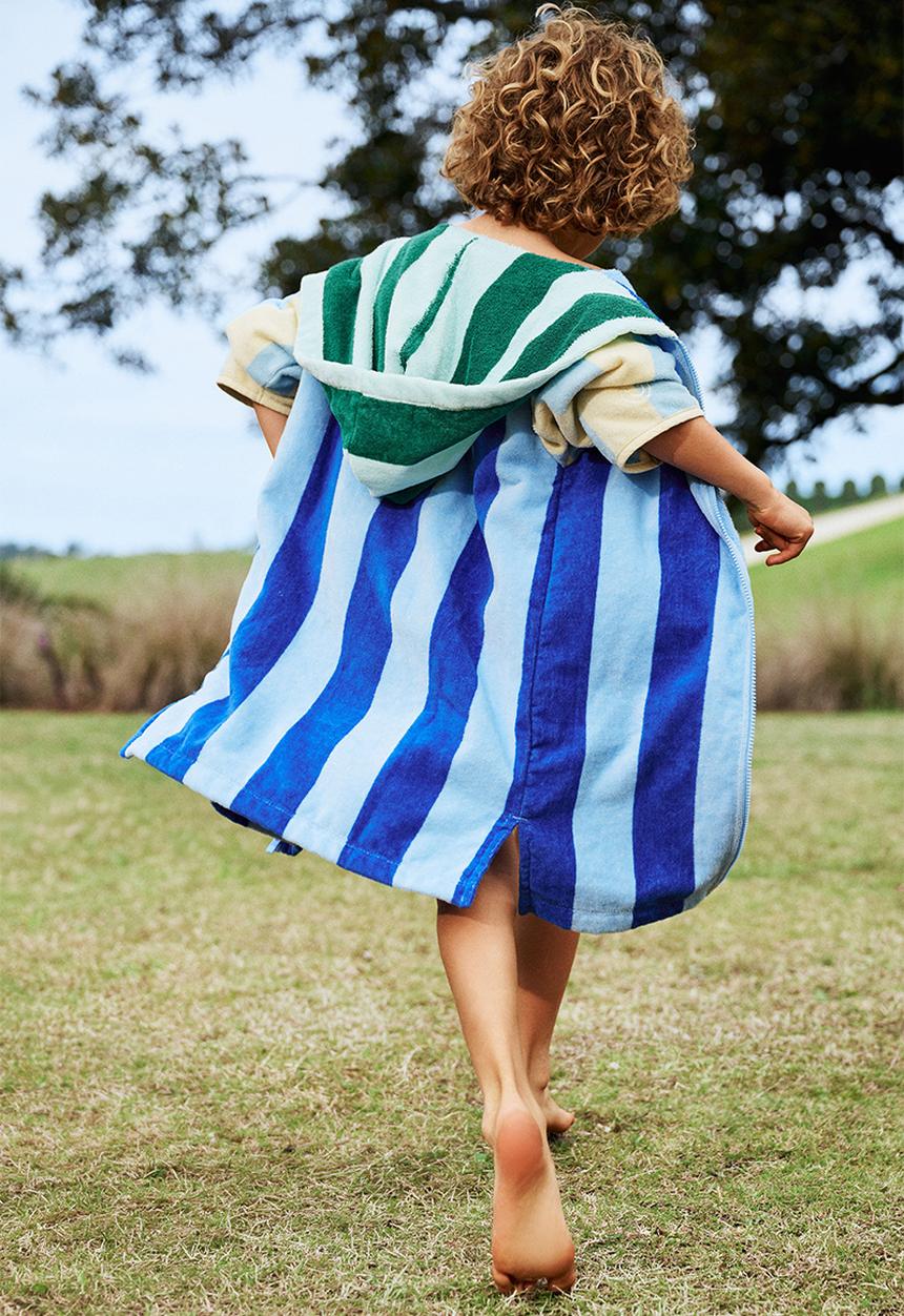 Cotton On - Kids Zip Thru Hooded Towel - Harbour Blue/Contrast Stripes