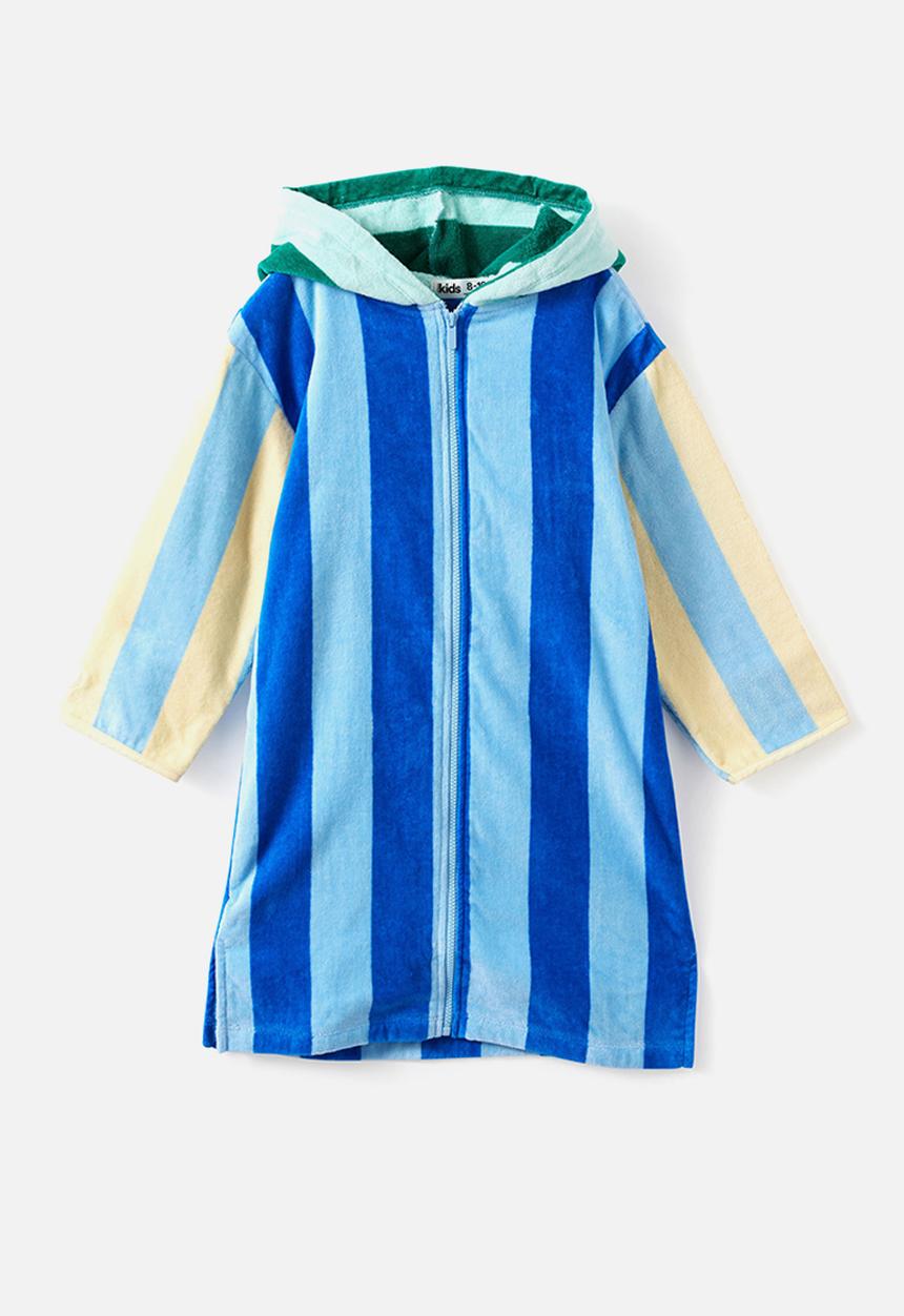 Cotton On - Kids Zip Thru Hooded Towel - Harbour Blue/Contrast Stripes