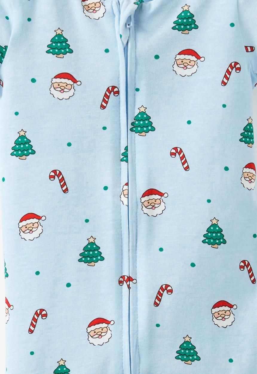Cotton On - Growie Short Sleeve Zip Romper - Blue Whisper/Christmas Santa