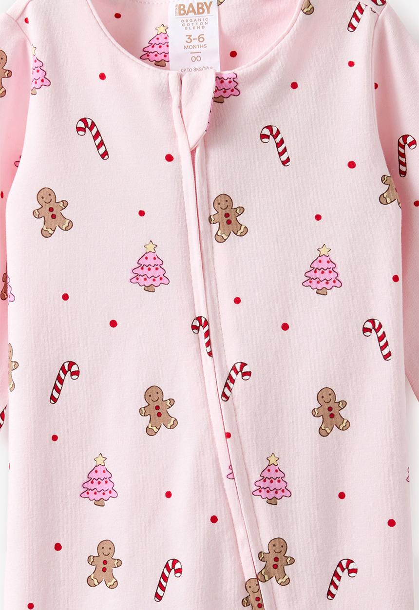 Cotton On - Growie Long Sleeve Zip Romper - Tea Party Pink/Christmas Gingerbread