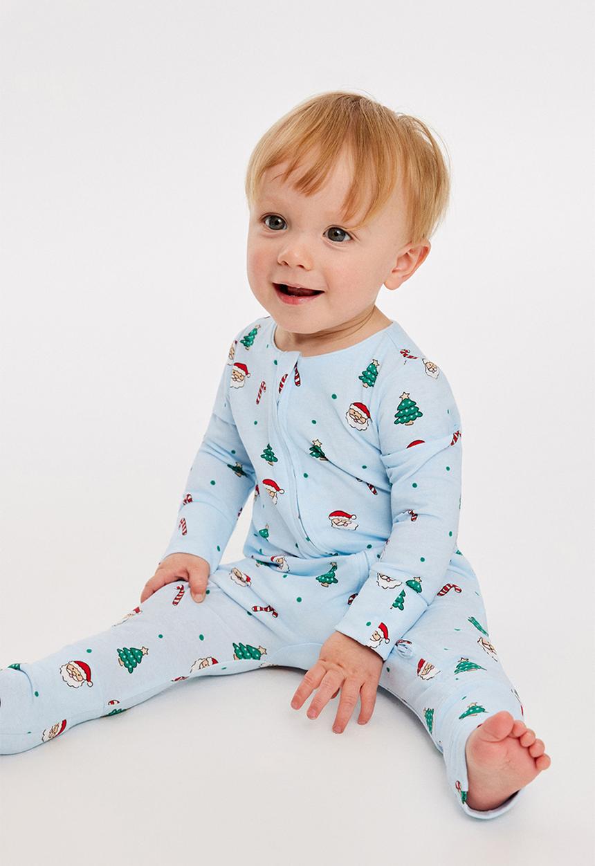 Cotton On - Growie Long Sleeve Zip Romper - Blue Whisper/Christmas Santa