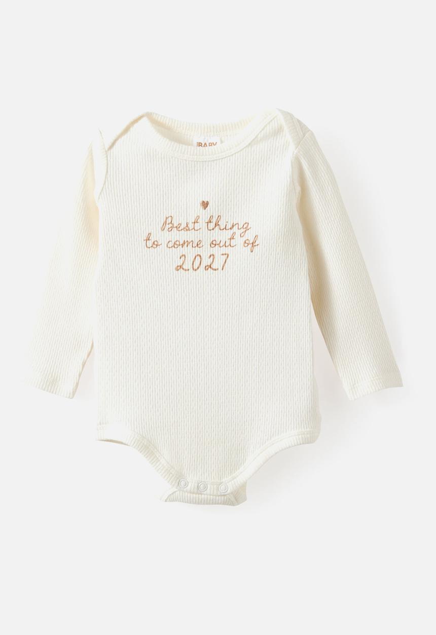 Cotton On - Organic Pointelle Long Sleeve Bubbysuit - Milk/Best Thing 2027