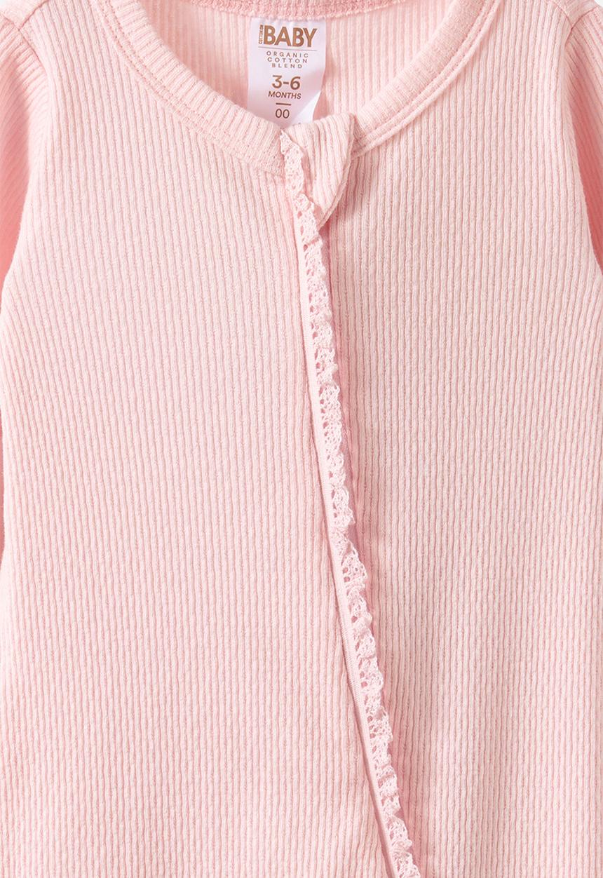 Cotton On - Littlie Organic Long Sleeve Zip Romper - Pop Pink