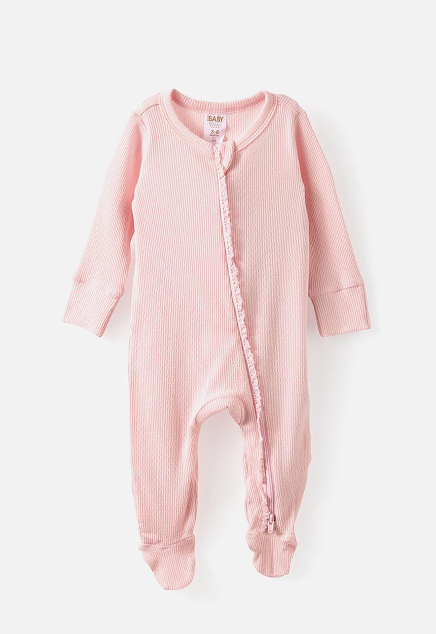 Cotton On - Littlie Organic Long Sleeve Zip Romper - Pop Pink