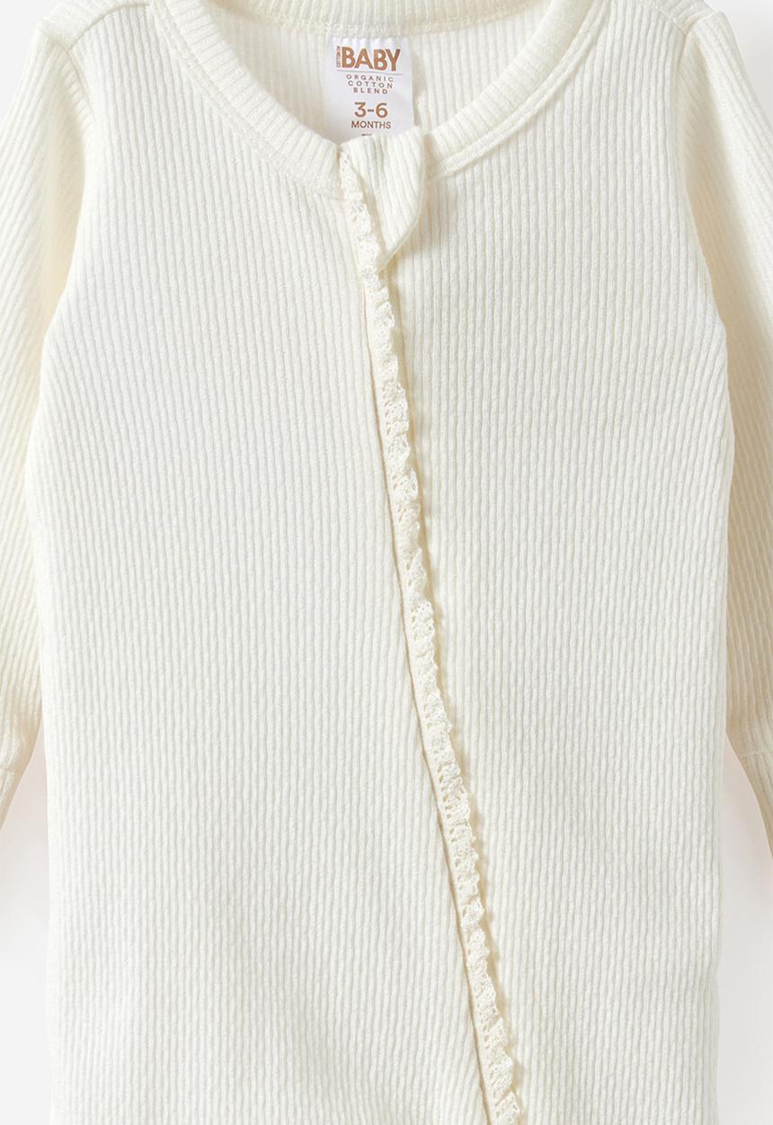 Cotton On - Littlie Organic Long Sleeve Zip Romper - Milk