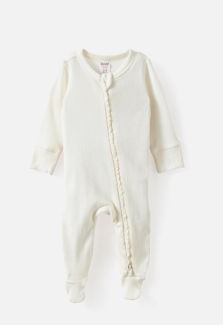 Cotton On - Littlie Organic Long Sleeve Zip Romper - Milk