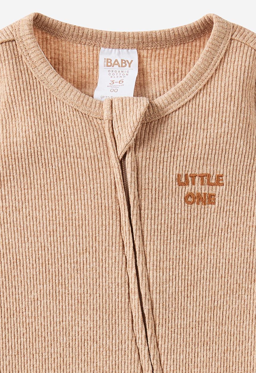 Cotton On - Littlie Organic Long Sleeve Zip Romper - Caramel Fudge Marle/Little One