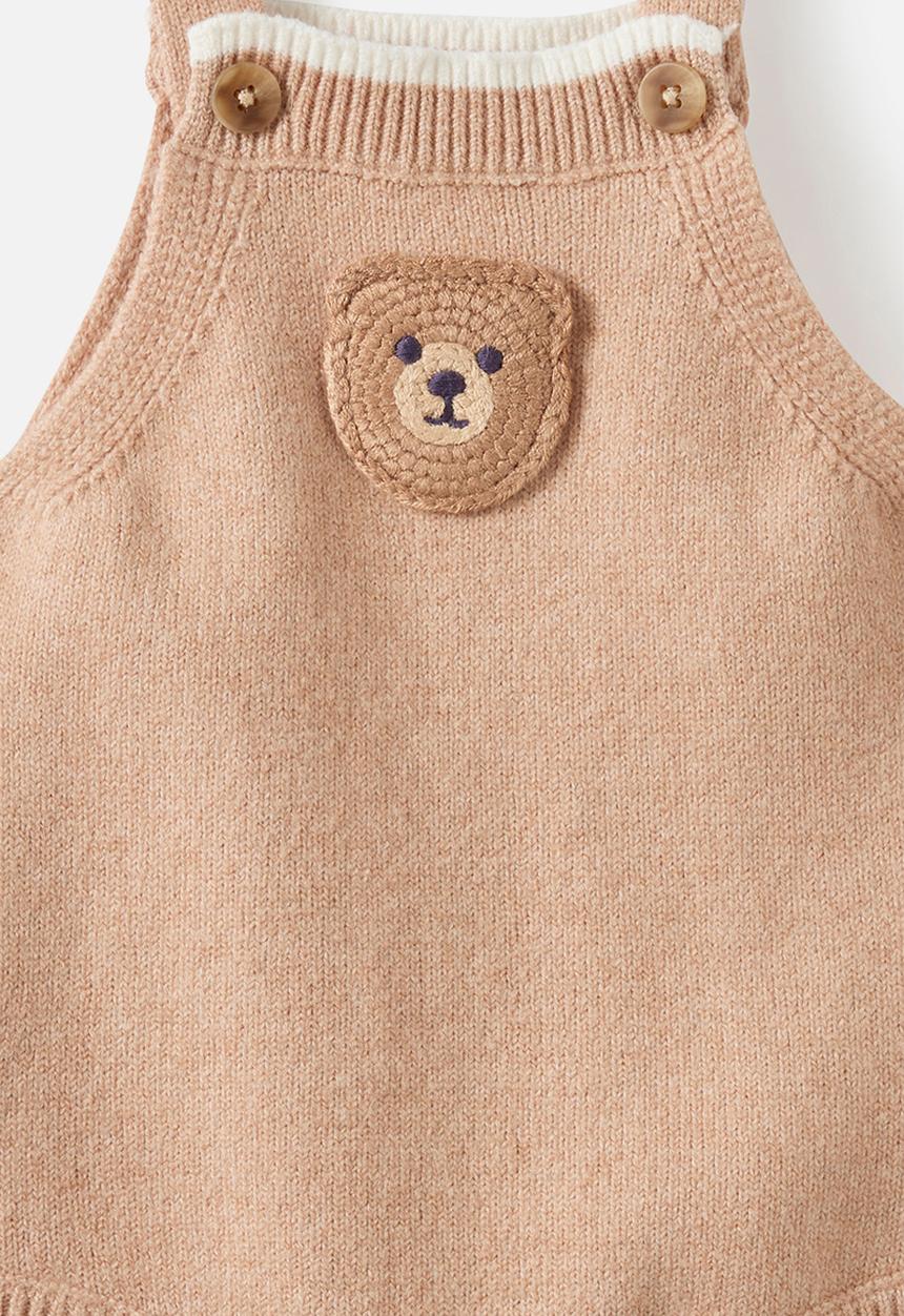 Cotton On - Baby Organic Blend Knit Bubbysuit - Caramel Fudge Marle/Crochet Bear
