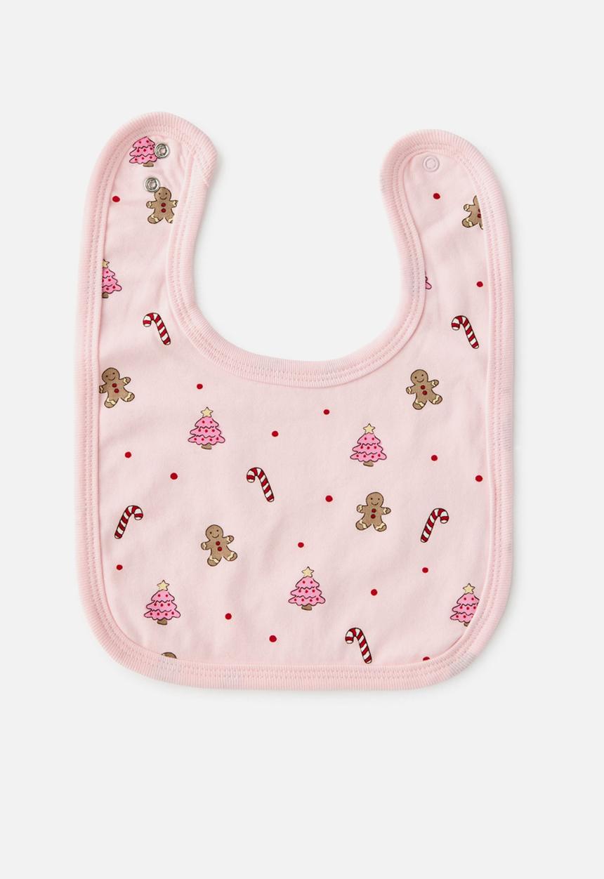 Cotton On - The Baby Bib - Tea Party Pink/Christmas Gingerbread