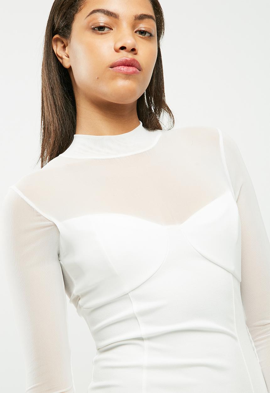 Missguided - High neck long sleeve mesh bodycon dress