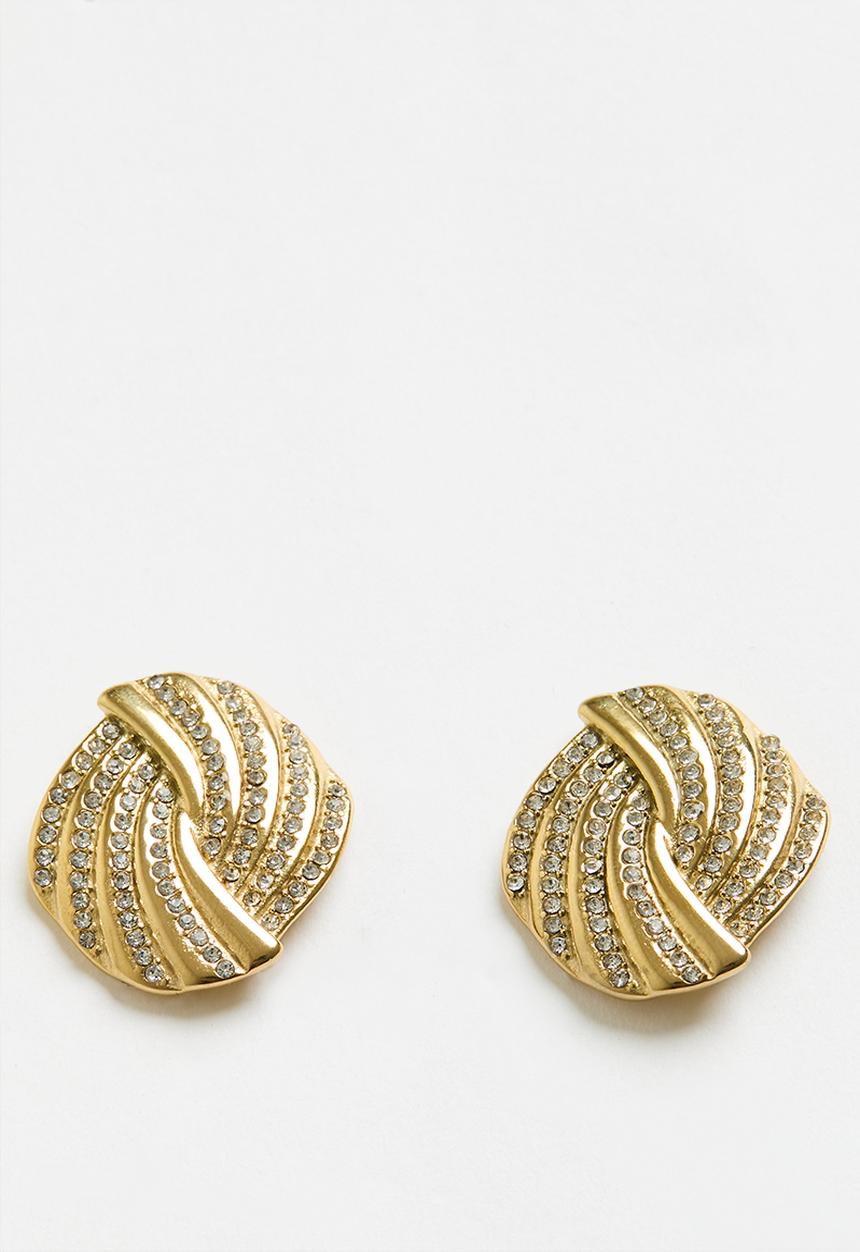 Zoe on Trend - Trendy Stone-Set Earrings - Gold