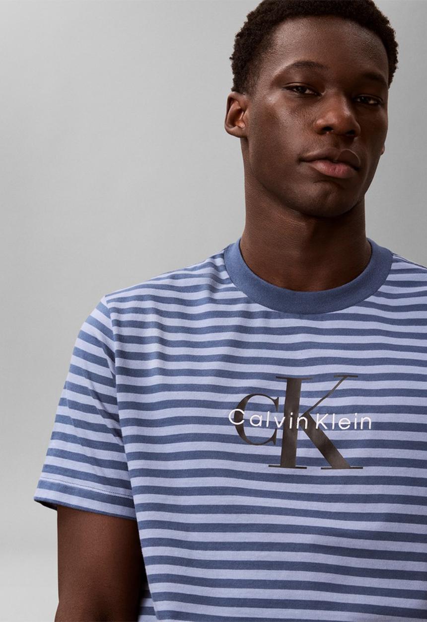 Calvin Klein - 20s Stripe Jersey Monologo T-shirt - Blue