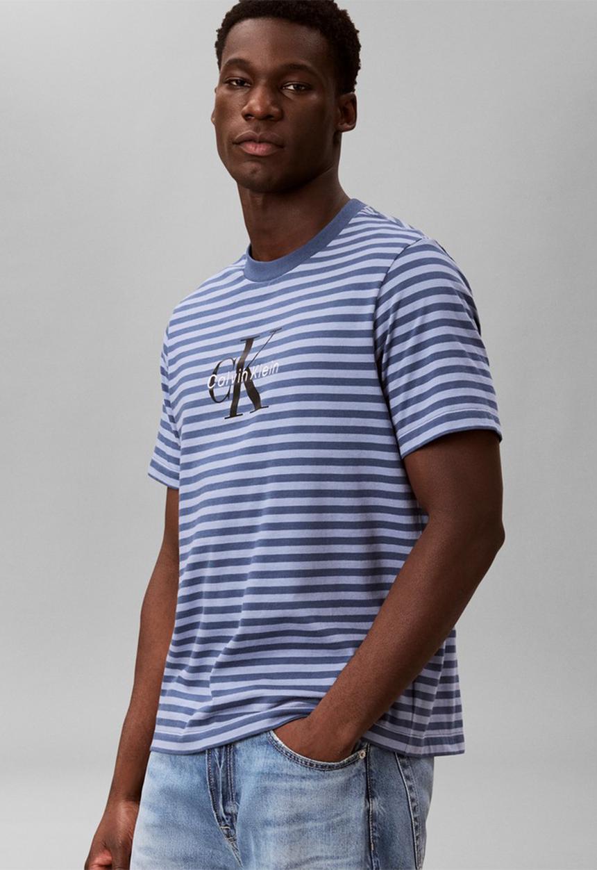 Calvin Klein - 20s Stripe Jersey Monologo T-shirt - Blue