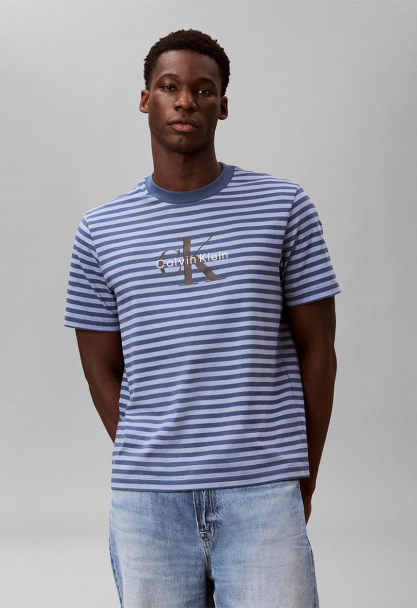 Calvin Klein - 20s Stripe Jersey Monologo T-shirt - Blue