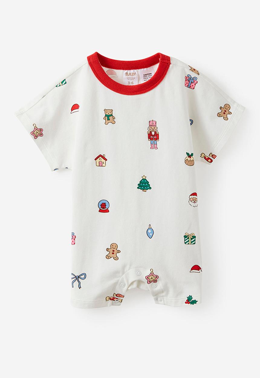Cotton On - Baby Dreamdrift Family Xmas Romper - Vanilla/Everything Christmas