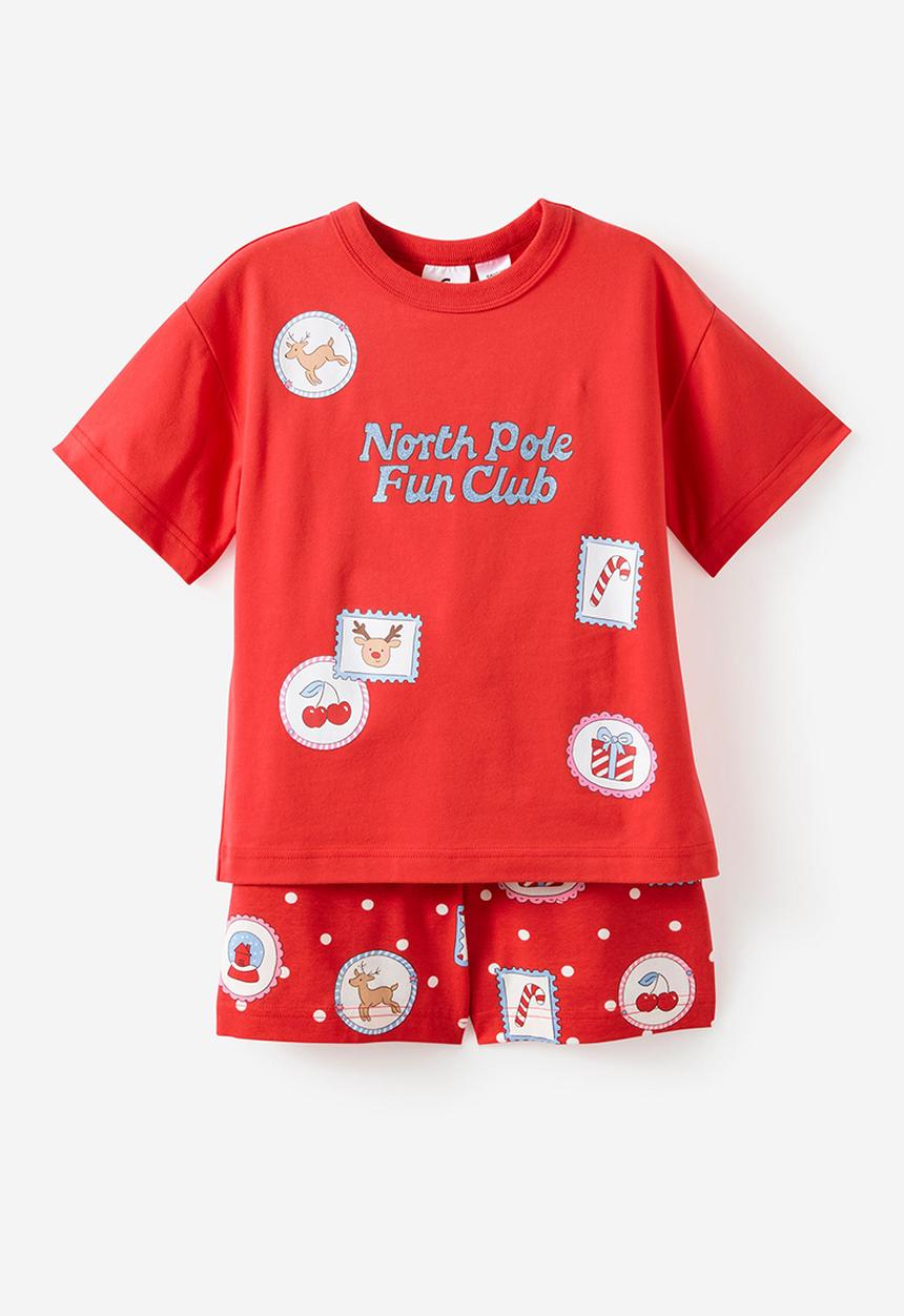 Cotton On - Kids Dreamdrift Family Xmas Pj Set - Varsity Red/Rudolph Spot