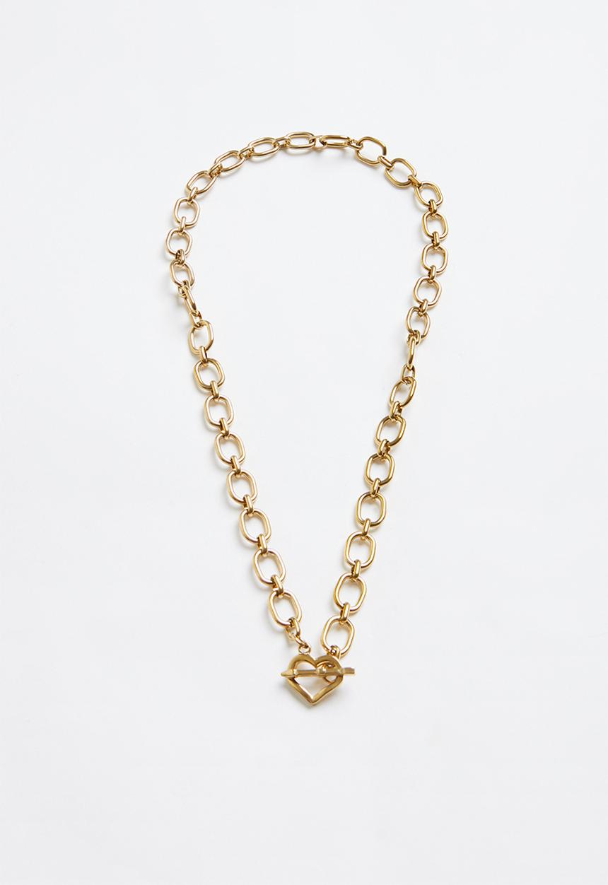Zoe on Trend - Modern Heart T-Bar Necklace - Gold