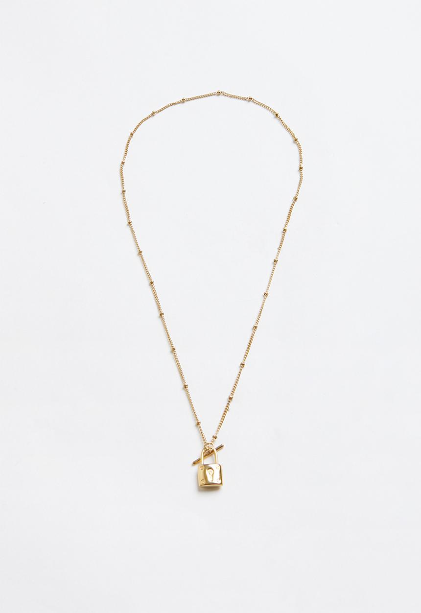 Zoe on Trend - Funky Padlock Design Necklace - Gold